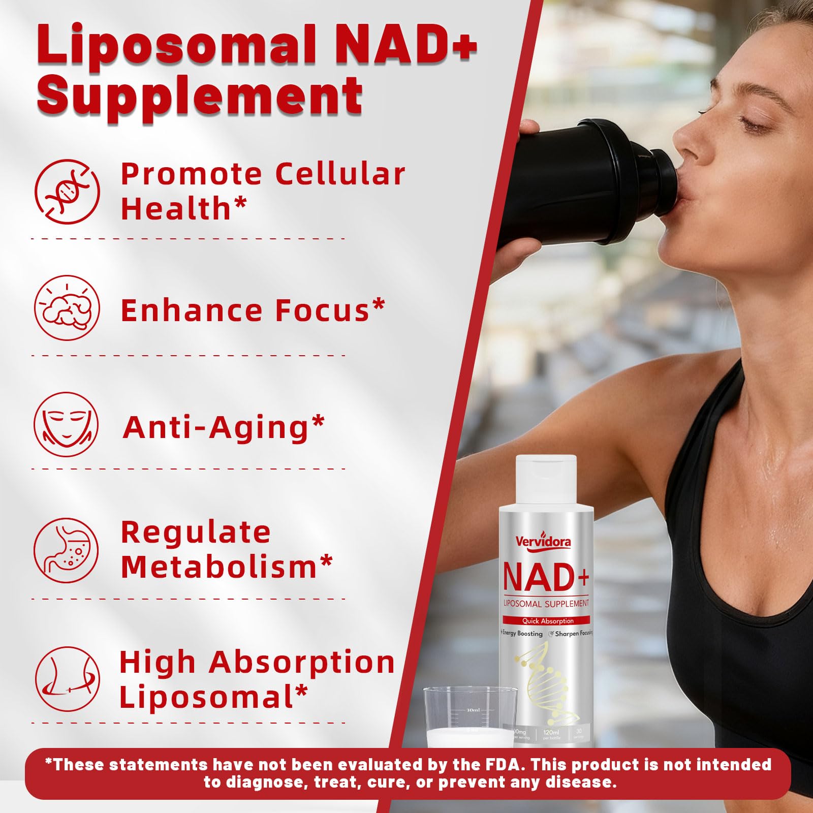 Vervidora Liposomal NAD+ Supplement, NAD+ Liquid Supplement with High Absorption for Anti-Aging, Cellular Health, Enhance Focus, Energy&Metabolism Support, Liposomal NAD+ Supplements for Women& Men VervidoraAu supplements