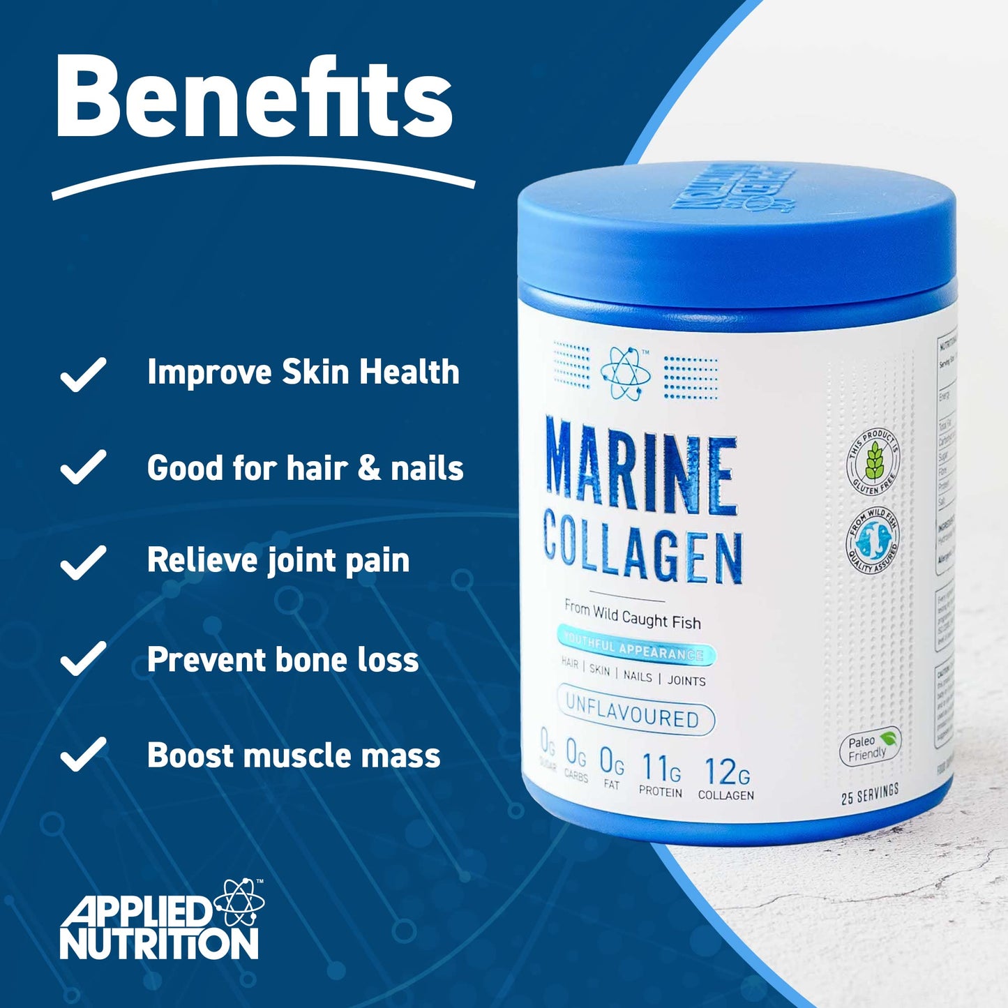 Applied Nutrition Marine Collagen Powder - Hydrolysed Collagen Protein, Healthy Skin, Hair, Nails Applied NutritionUS supplements