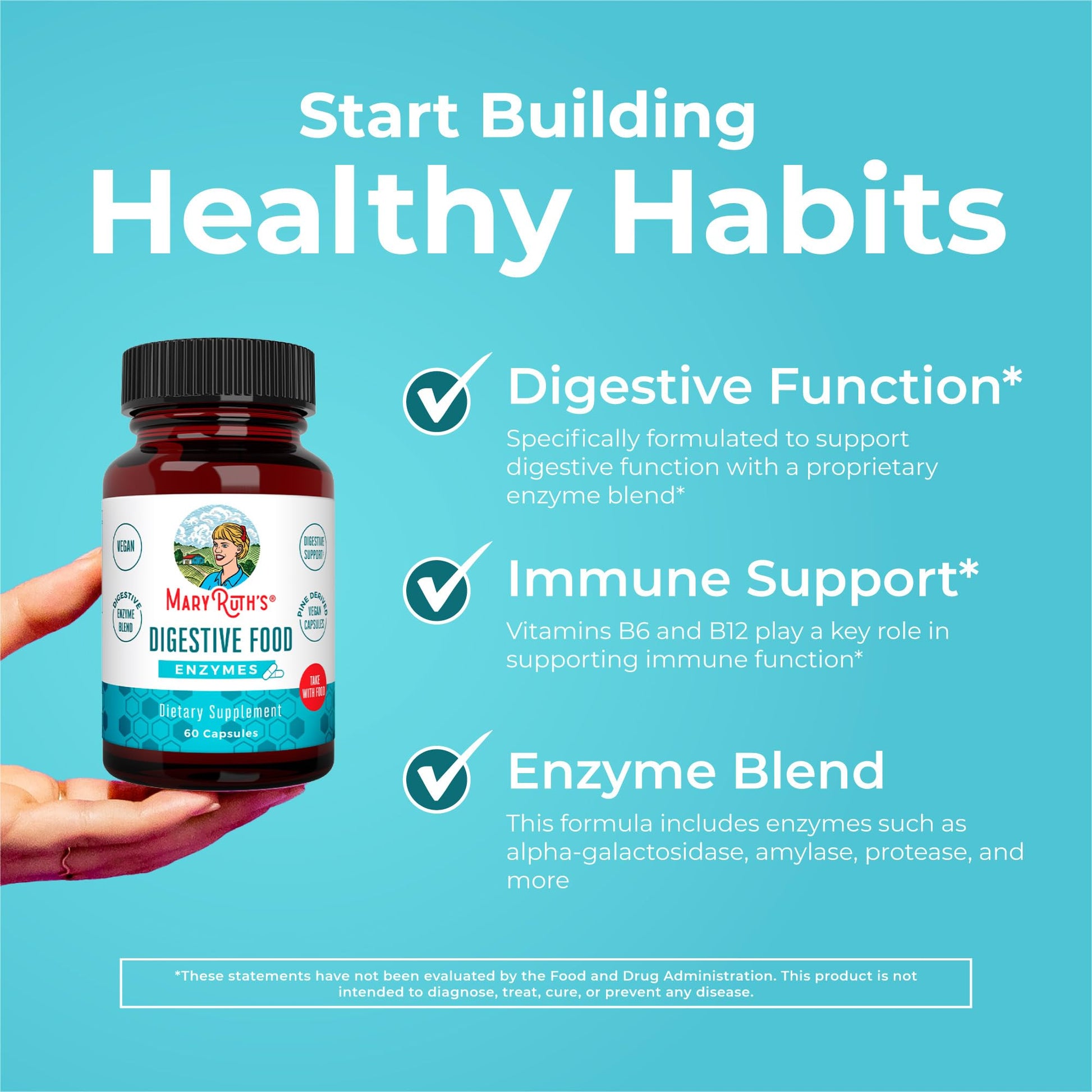 MaryRuth Organics Digestive Enzymes | Up to 2 Month Supply | Vegan Digestive Health Aid and Gut Health Enzyme Complex | Over 12 Enzymes | Vitamins B6 & B12 MARYRUTH'SUS supplements