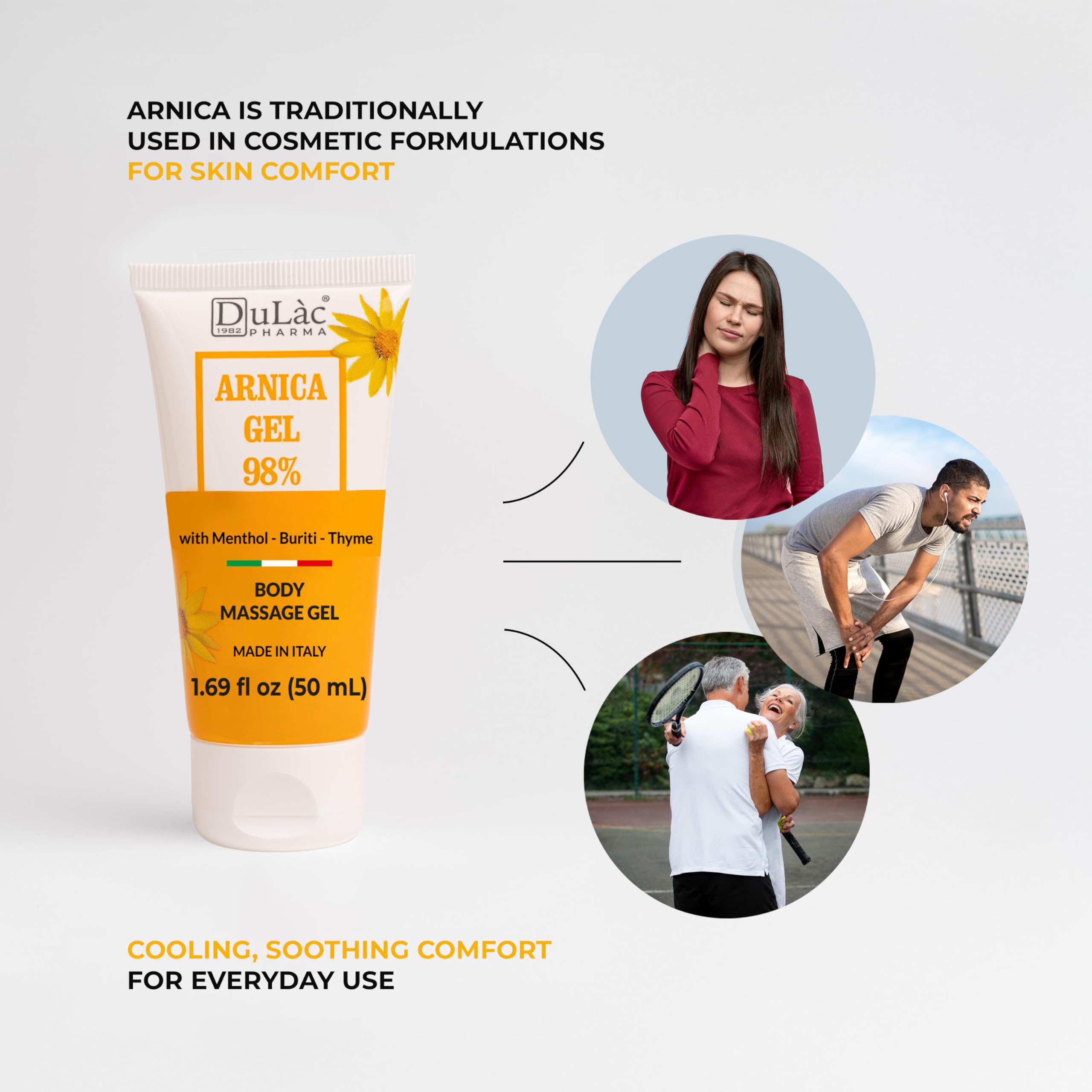 Dulac Arnica Body Massage Gel – Water-Based Cosmetic Massage Gel with Arnica Montana, Fast-Absorbing Lightweight Texture, Non-Greasy Feel, Dermatologically Tested, 1.7 Fl Oz DULÀC FARMACEUTICI 1982Au supplements