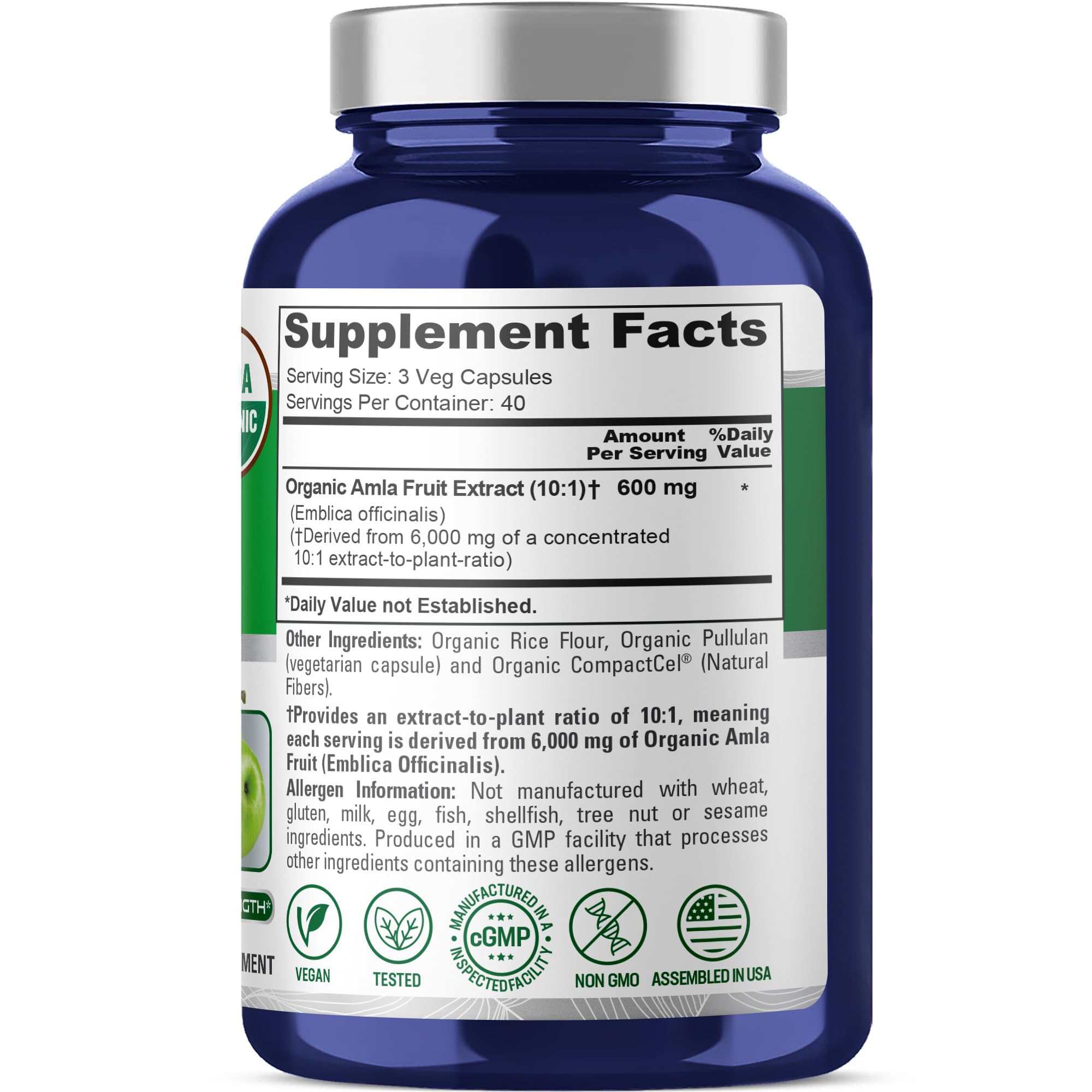 NusaPure Organic Amla Capsules 10:1 Extract, 600 mg Equivalent to 6,000mg | 120 Count | Amalaki Fruit | USDA, Vegan, Non-GMO Supplement NusaPureAu supplements