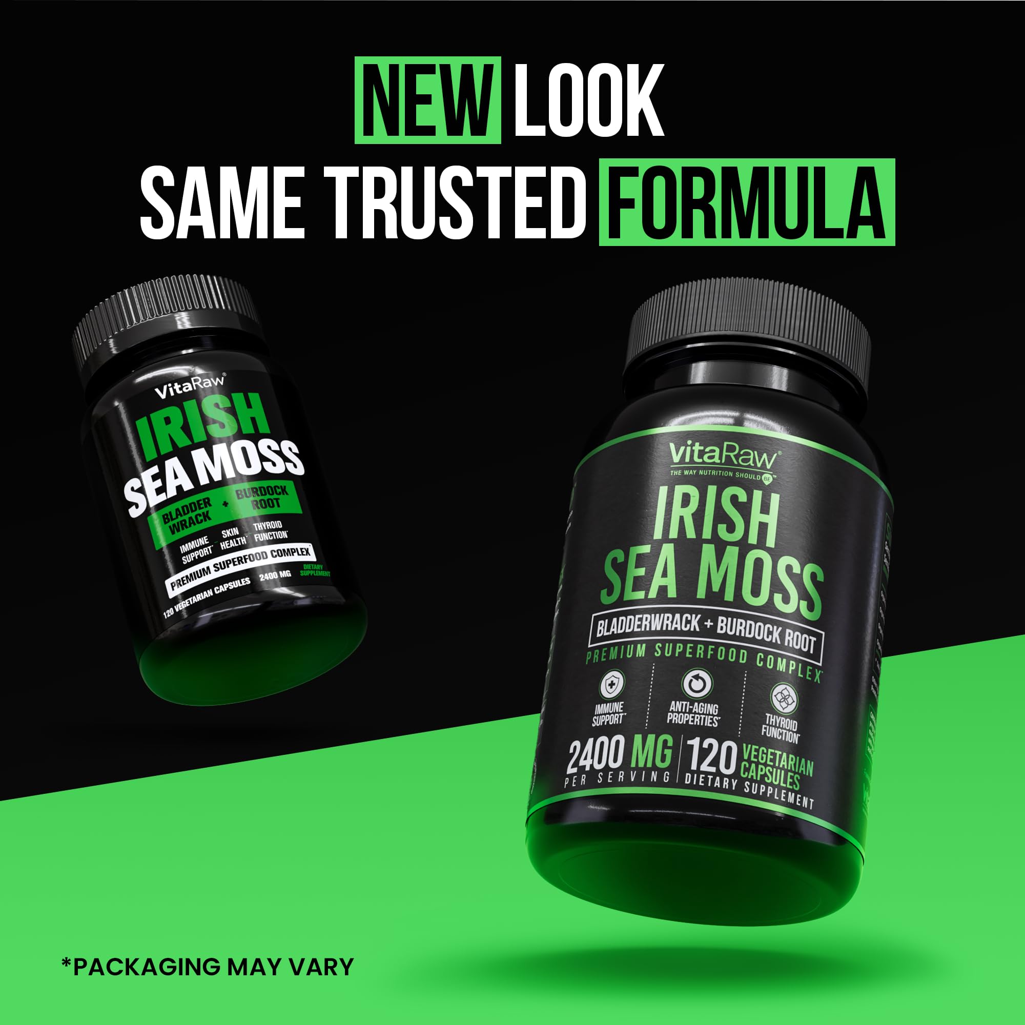 VitaRaw Organic Irish Sea Moss Capsules 2400 mg - Burdock Root and Bladderwrack Powder Real Seamoss Pills for Immune Support, Joint and Gut Health Help - Raw Sea Moss Advanced Herbal Supplement VitaRawAu supplements