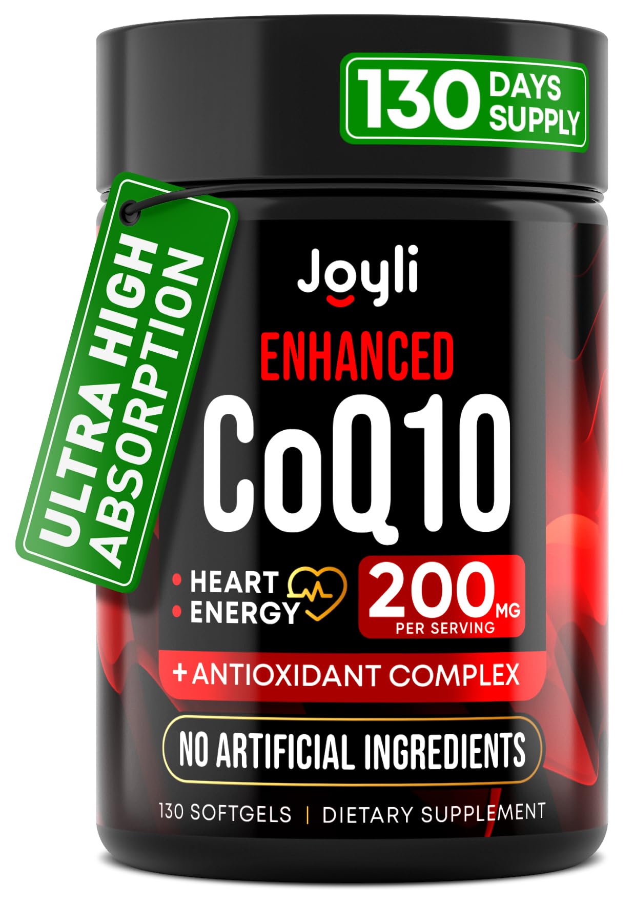 High Absorption CoQ10 200MG - Co Q10, 200mg Softgels for Heart Health & Energy Production - Enhanced Co Q 10 Supplement with Antioxidants and Flaxseed Oil - CoQ10 200 mg Per Serving JOYLI NutritionUS supplements
