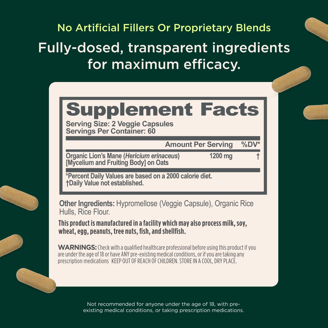 The Genius Brand Genius Lion's Mane - Plant-Based Supplement for Memory, Focus & Mood Support - Organic & Non-GMO - 120 Veggie Capsules The Genius BrandUS supplements