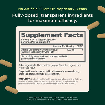 The Genius Brand Genius Lion's Mane - Plant-Based Supplement for Memory, Focus & Mood Support - Organic & Non-GMO - 120 Veggie Capsules The Genius BrandUS supplements
