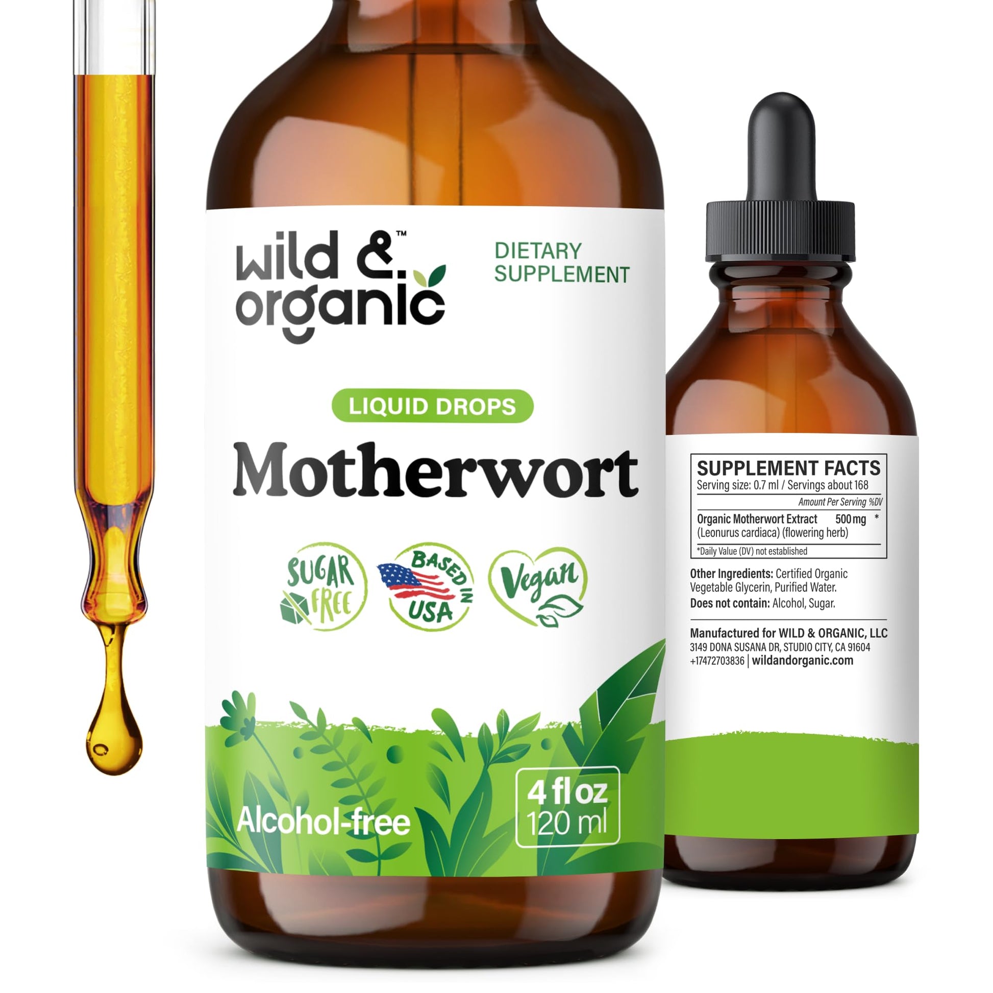 Wild & Organic Motherwort Tincture - Good Mood, Calmness, Overall Support - Supplements for Women with Motherwort Herb - Vegan, Sugar & Alcohol-Free Extract Drops - 4 fl oz Wild & OrganicAu supplements