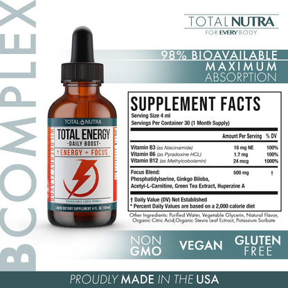 Extra Strength Vitamin B Complex Drops- B Vitamins B12, B6, B3- Vegan and Non GMO Total NutraUS supplements