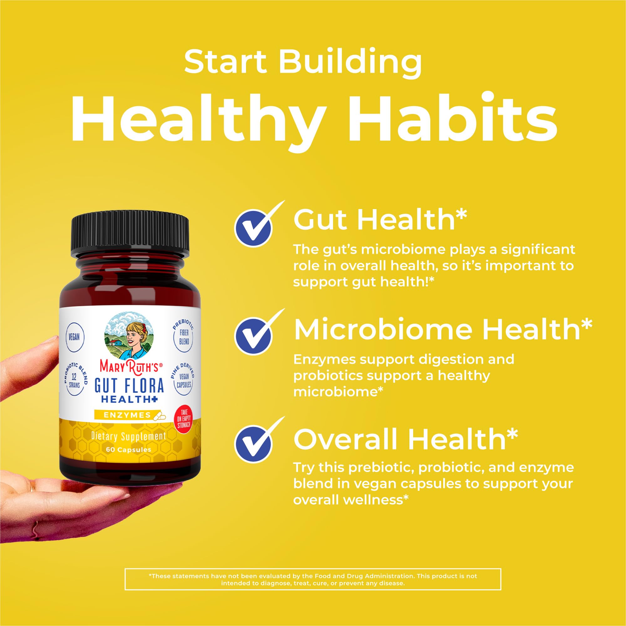 MaryRuth Organics Gut Flora Health+ Enzymes | Up to 2 Month Supply | Prebiotic Probiotic Digestive Enzymes Blend for Healthy Gut Biome & Digestive Support | Gastrointestinal Health | 60 Capsules MARYRUTH'SUS supplements