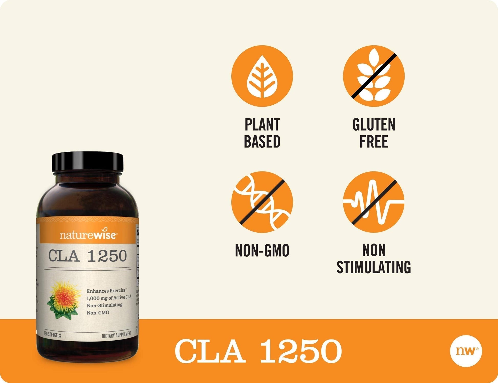 NatureWise CLA 1250 Support Exercise Naturally (2-Month Supply), Support Fitness goals NatureWiseUS supplements