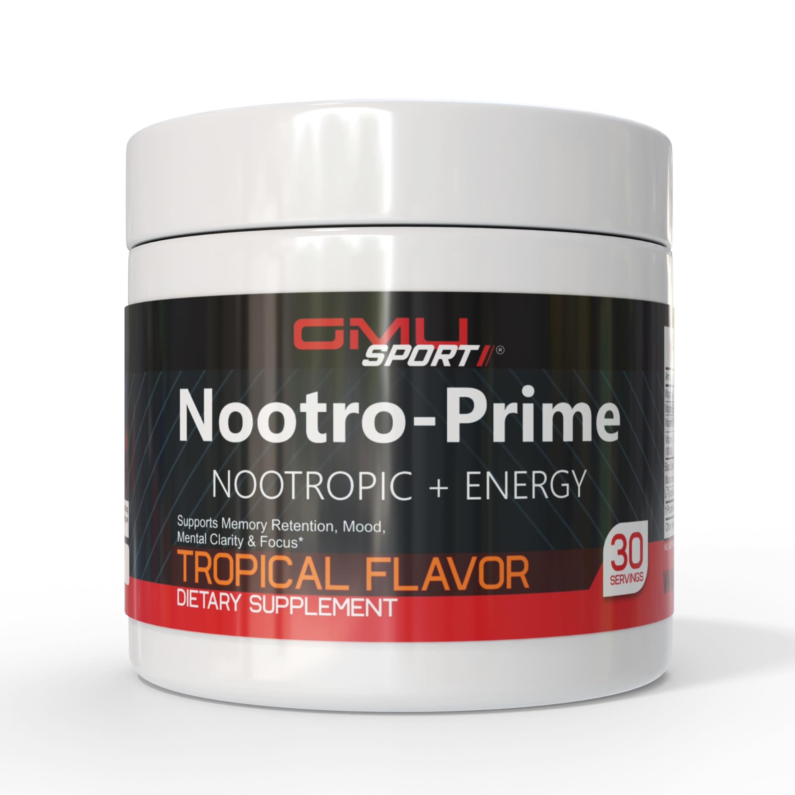 GMU SPORT Nootro-Prime Brain Boost - Focus Brain Supplement - Mushroom Supplement Powder with Alpha GPC, Nootropic Brain Supplements for Memory and Focus with Lions Mane, 30 Servings, Tropical Flavor GMU SPORTAu supplements