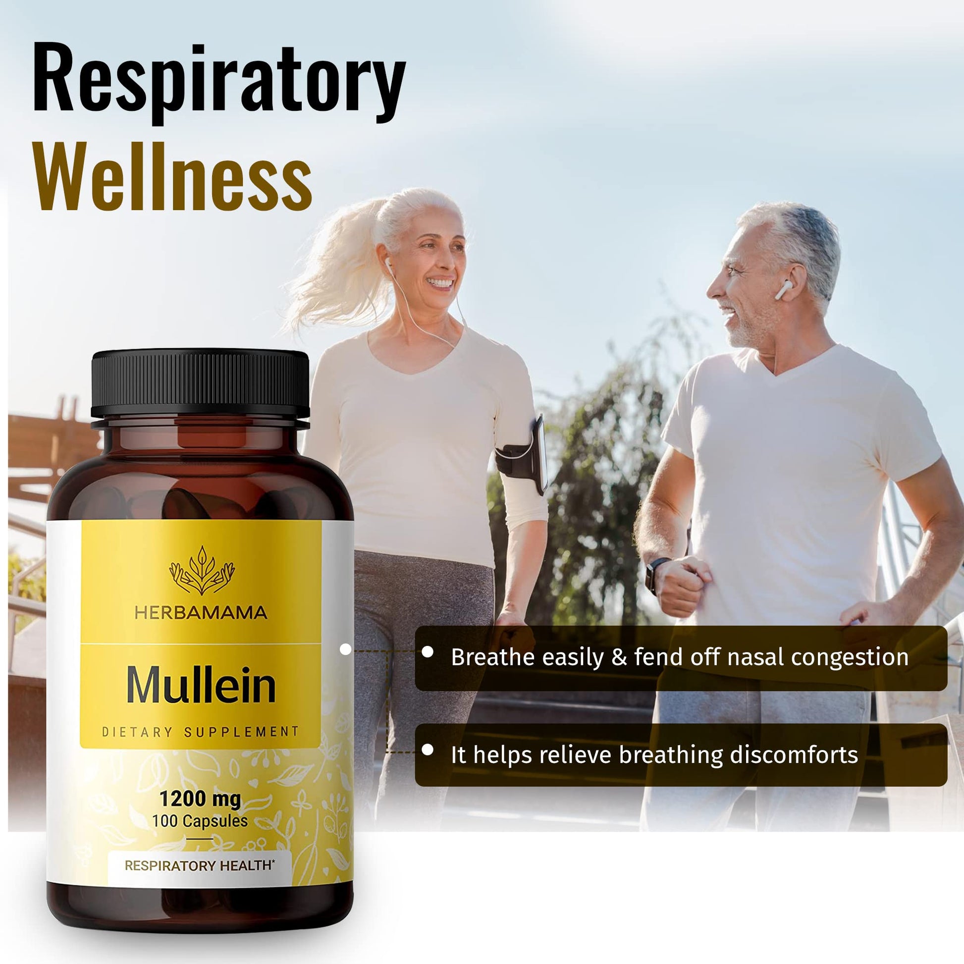 HERBAMAMA Mullein Leaf Capsules Respiratory Health - Organic Mullein Leaf Extract HERBAMAMAUS supplements