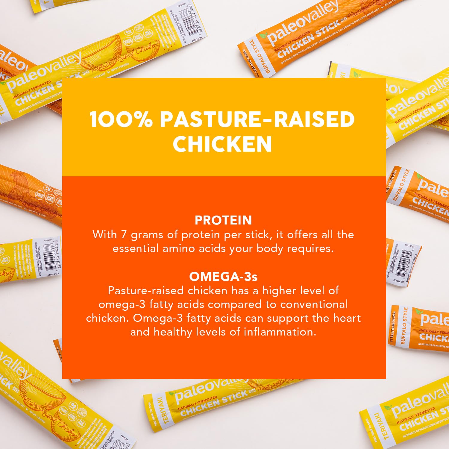 Paleovalley Pasture-Raised Chicken Sticks – 10 Pack – 7g Protein per Stick – Keto-Friendly, Paleo, Gluten-Free, Nitrate-Free – On-the-Go Snack (10 Pack, Buffalo) PaleovalleyUS supplements