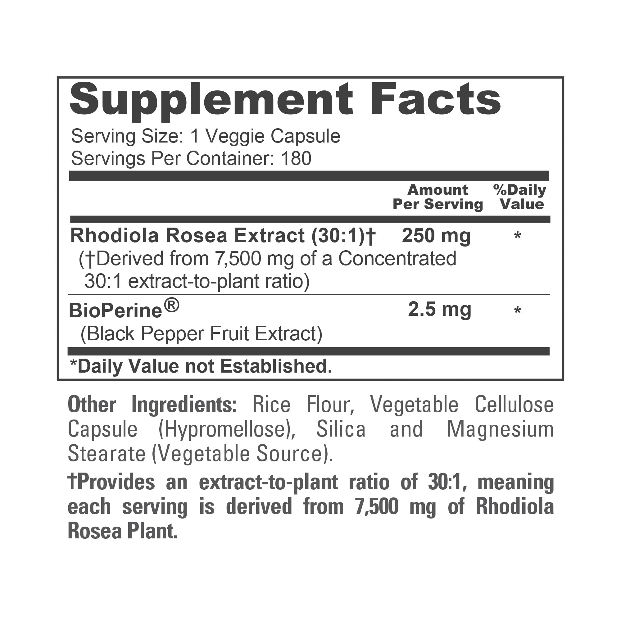 NusaPure Rhodiola Rosea 7,500mg 180 Veggie Capsules (Non-GMO, Extract 30:1, Vegan & Gluten-Free) Bioperine NusaPureAu supplements