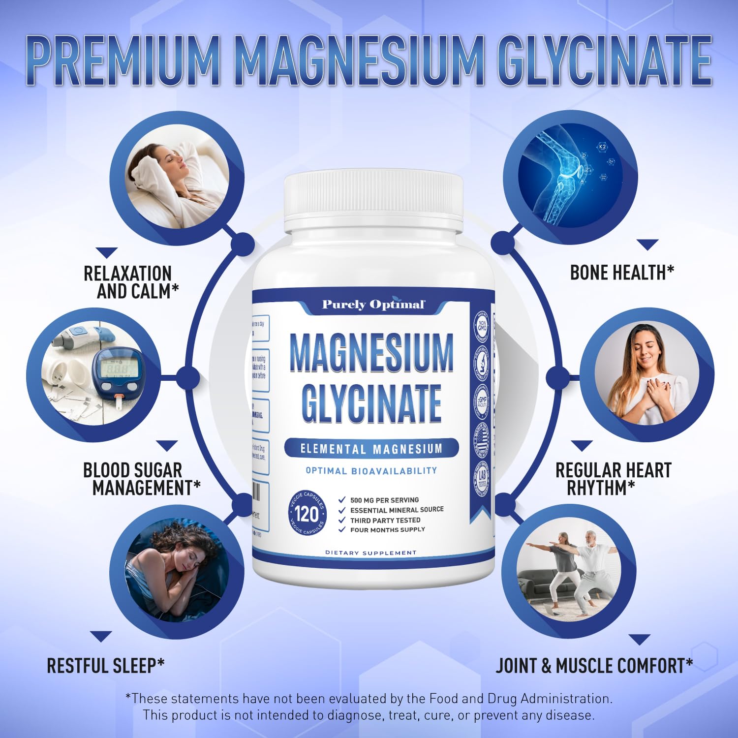 Purely Optimal Magnesium Glycinate 500mg – Sleep Support & Stress Relief – Gentle, High Absorption Magnesium Supplement for Muscle Relaxation, Calm & Nerve Support – 120 Capsules Purely OptimalAu supplements