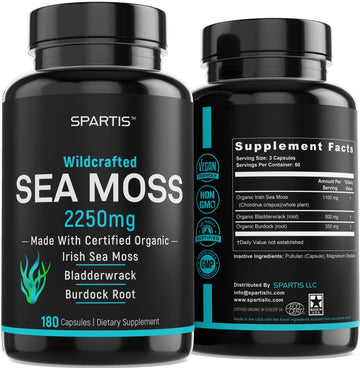 Certified Organic Sea Moss Capsules 2250mg Wildcrafted Irish Sea Moss Burdock Root SPARTISUS supplements
