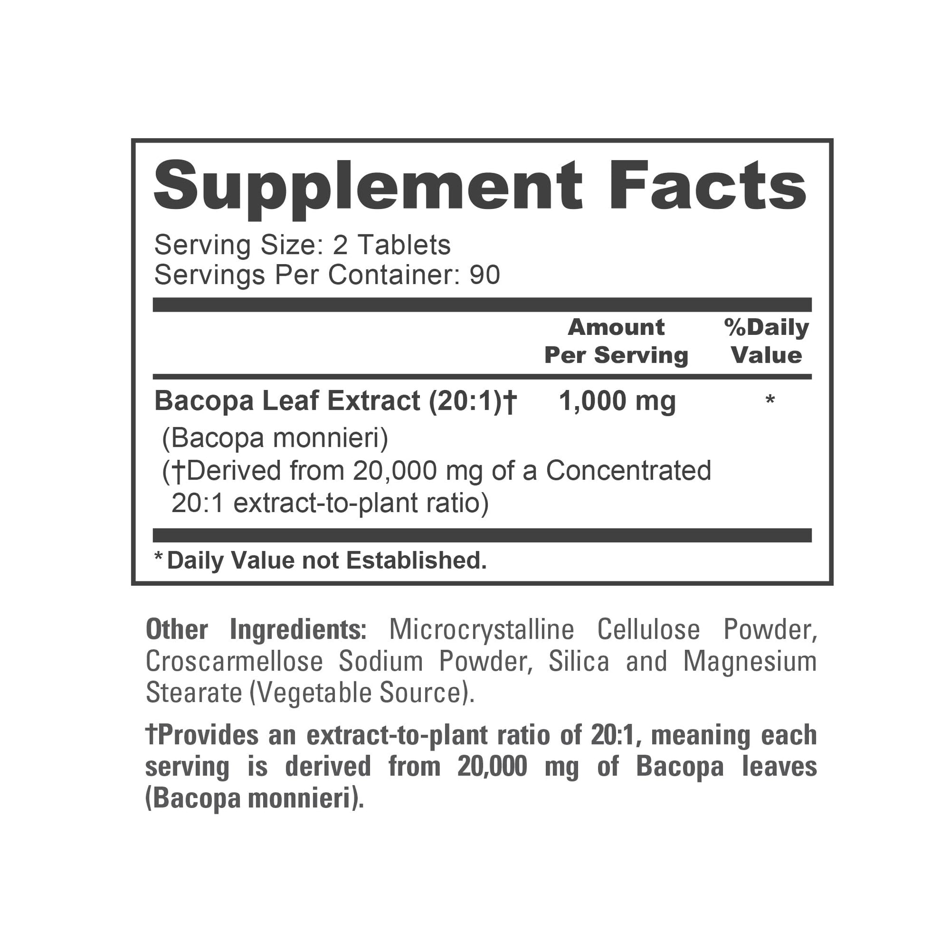 NusaPure Bacopa Leaf Monnieri Extract 20,000 mg 180 Tablets (Extract 20:1, Non-GMO, Gluten Free & Vegan) NusaPureAu supplements