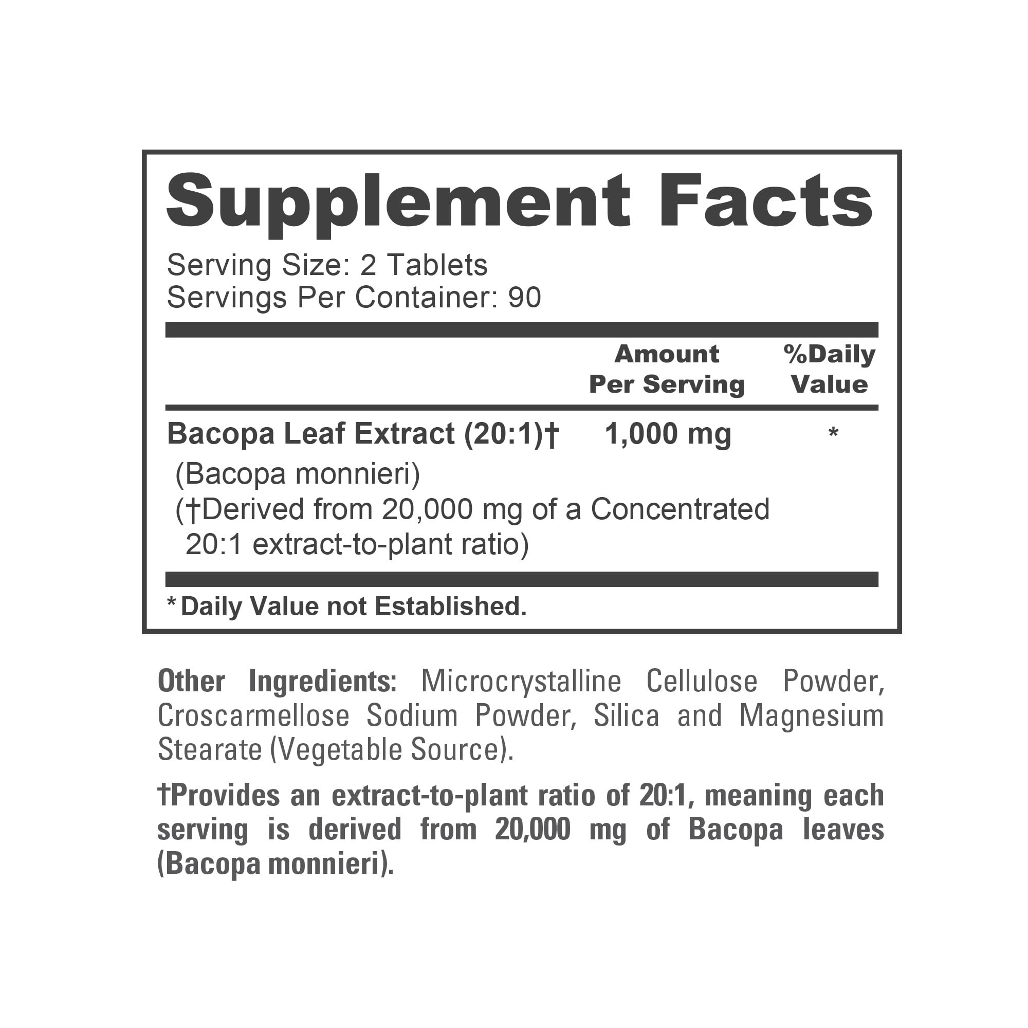 NusaPure Bacopa Leaf Monnieri Extract 20,000 mg 180 Tablets (Extract 20:1, Non-GMO, Gluten Free & Vegan) NusaPureAu supplements