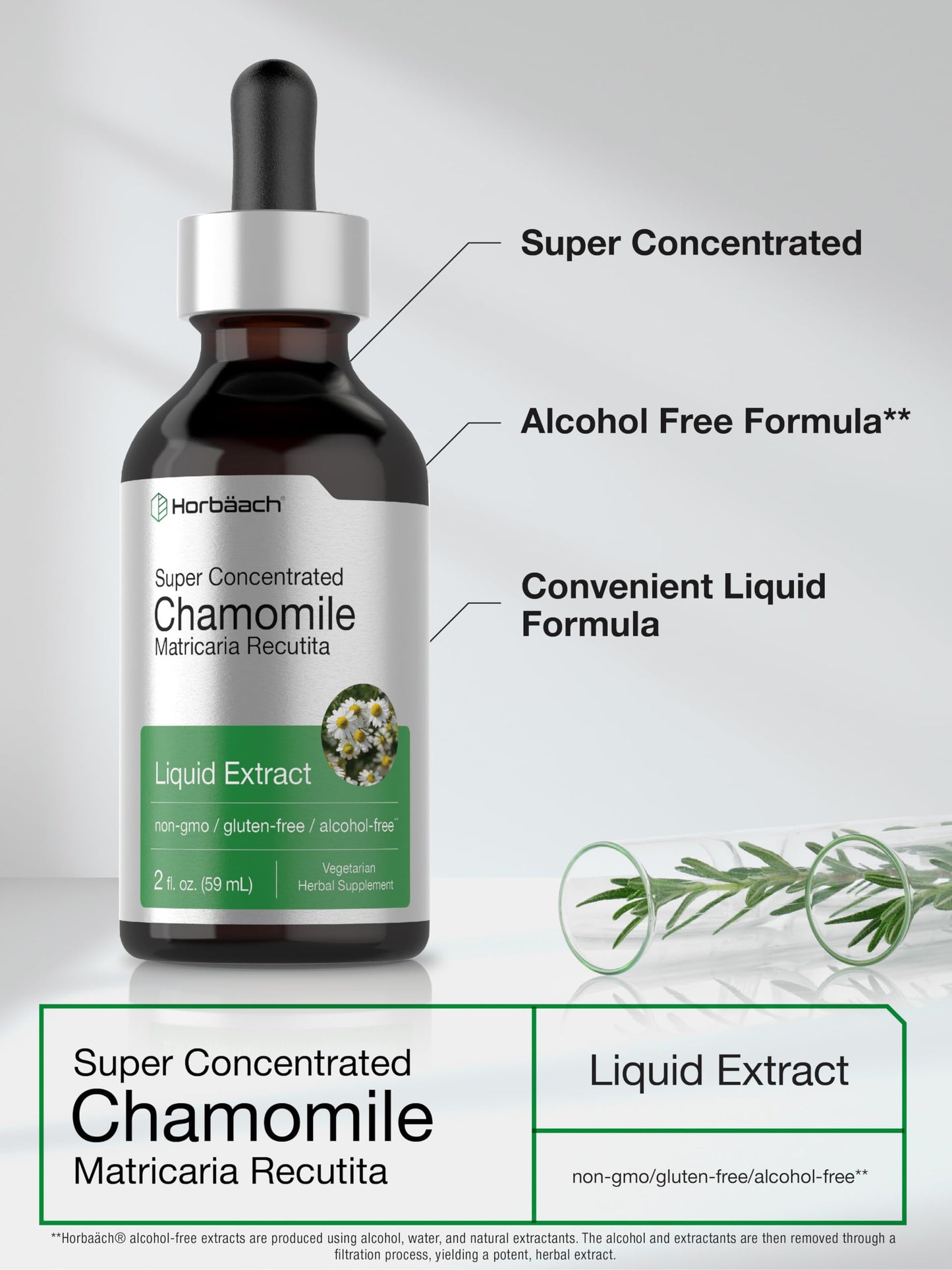Chamomile Extract Liquid | 2 fl oz | Alcohol Free Supplement | Vegetarian, Non-GMO HorbäachUS supplements
