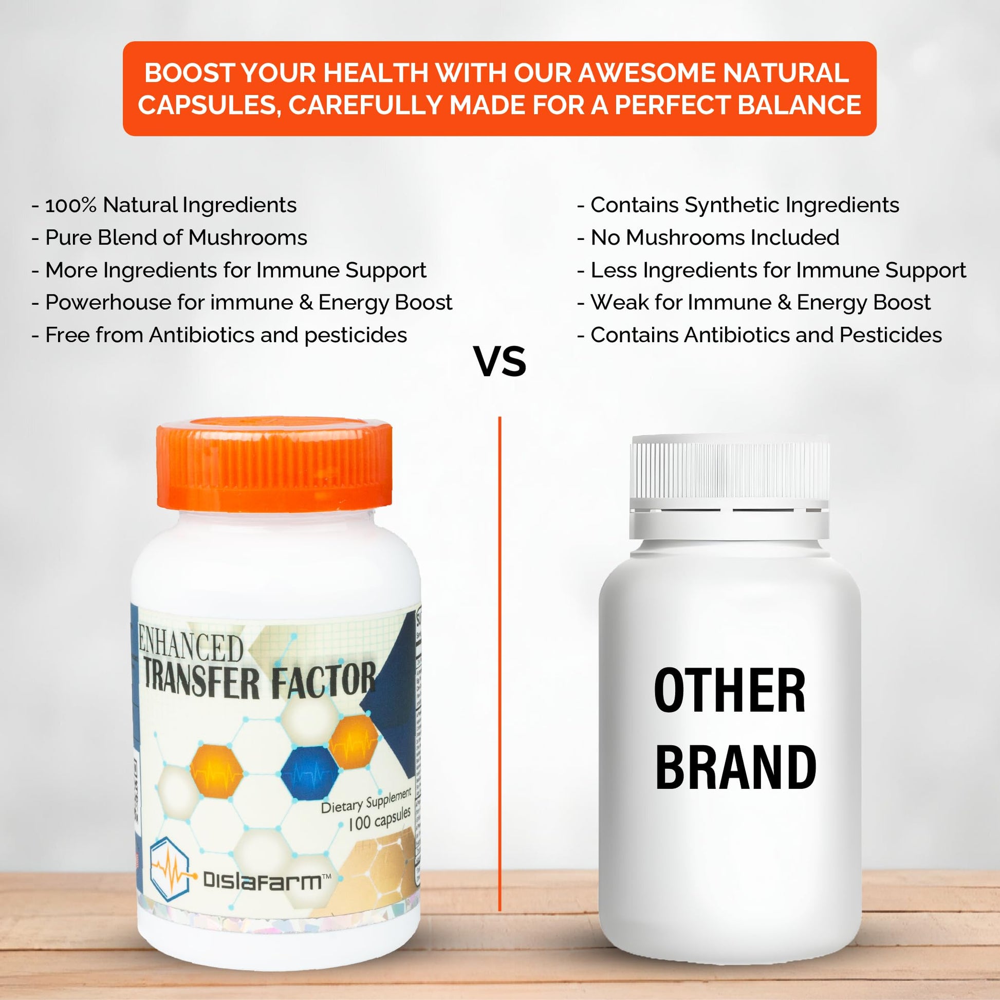 Transfer Factor Enhanced, 100 Natural Capsules, Immune Support - Transfer Factor Multi Immune from Cow Colostrum, Egg Yolk & Special Blend of Mushrooms DislafarmAu supplements