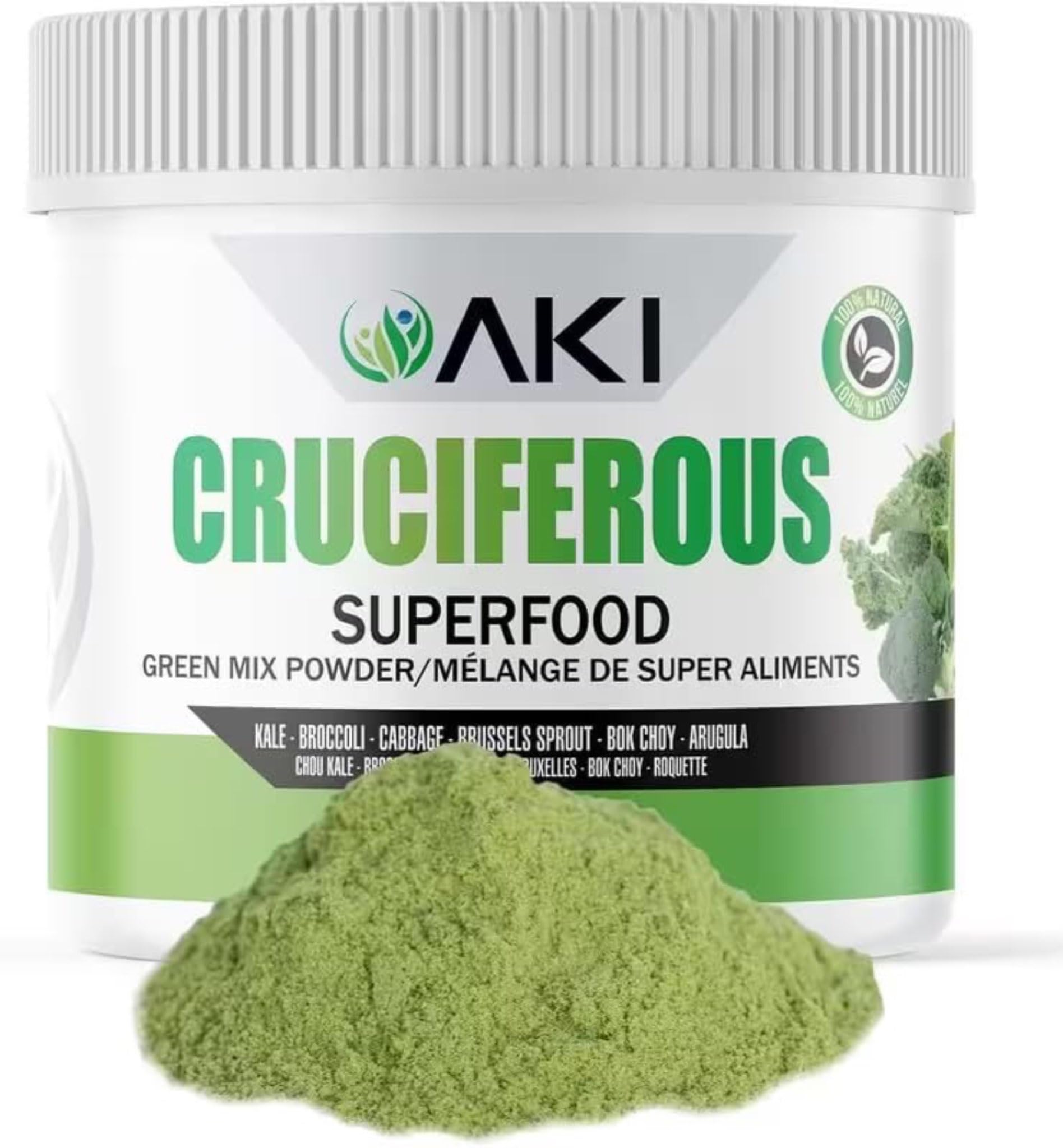 AKI Cruciferous Superfood Green Mix Powder - Made from Kale, Broccoli, Brussels Sprouts, Cabbage - Packed with Essential Phytonutrients & Vitamins ((5.3oz/150g)) AKI ORGANICAu supplements