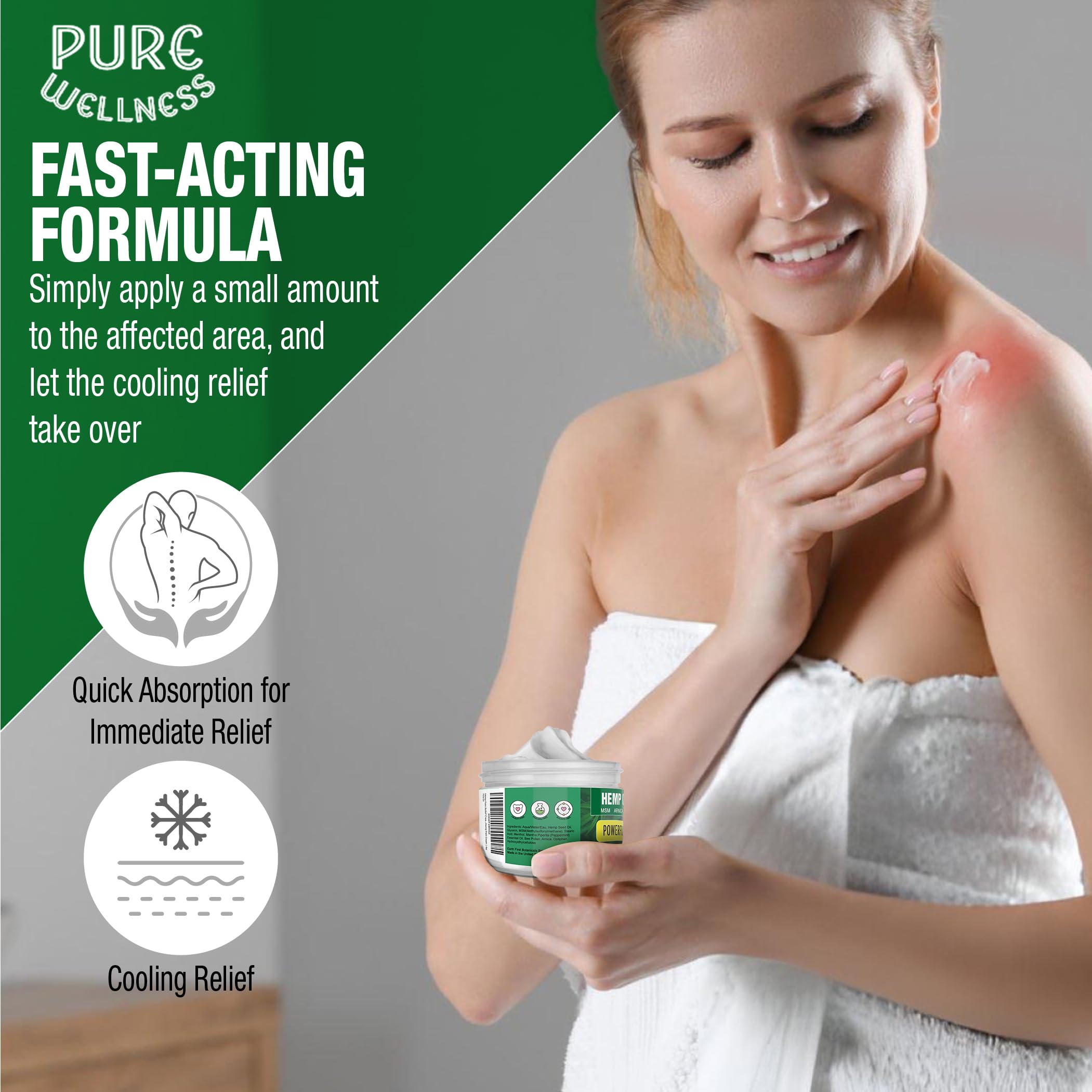Pure Wellness Hemp Cream Maximum Strength 100,000mg with MSM, Arnica & Bee Pollen - 4 Oz, Supports Relief & Soothing from Joint, Muscle, Shoulder, Back, Knee and Nerve Discomfort - 1 Pack Pure WellnessAu supplements