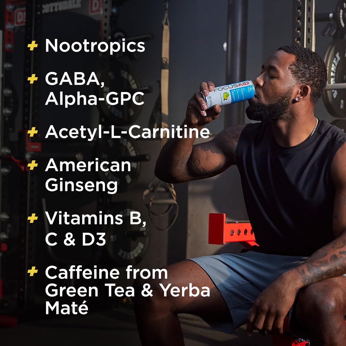 FOCUSAID Energy Blend, Brain Boosting Nootropics Drink, Alpha-GPC, GABA, B-Complex, Yerba Mate, Green Tea, 100% Clean, 100mg Natural Caffeine, 12-oz. can, 12 Pack LIFEAIDAu supplements