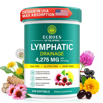 Lymphatic Drainage Supplements, 4275mg Lymph System Support Supplement for Women & Men, Daily Wellness Support, 21-in-1 Herbal Blend with Echinacea, Dandelion, Burdock, Turmeric & More, 240 Softgels Echoes of the springAu supplements