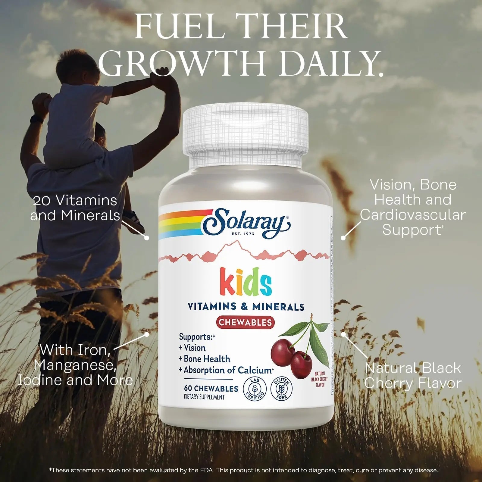 SOLARAY Childrens Vitamins & Minerals Complete Multivitamin for Kids Great Black Cherry Flavor SOLARAYAu supplements