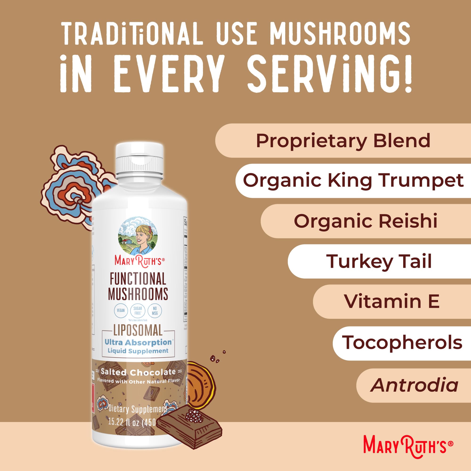 MaryRuth Organics Mushroom, Mushroom Supplement, Mushroom Liquid Vitamin, Reishi Mushroom Supplement for Immune Support, Turkey Tail Vitamin for Stress Relief, Vegan, Non-GMO, Gluten Free, 15.22 Fl Oz MARYRUTH'SUS supplements