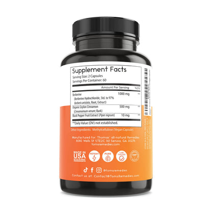 Thomas' all-natural Remedies Berberine 500mg (1000mg Per Serving)- 120 Vegan Capsules Thomas' all-natural RemediesUS supplements