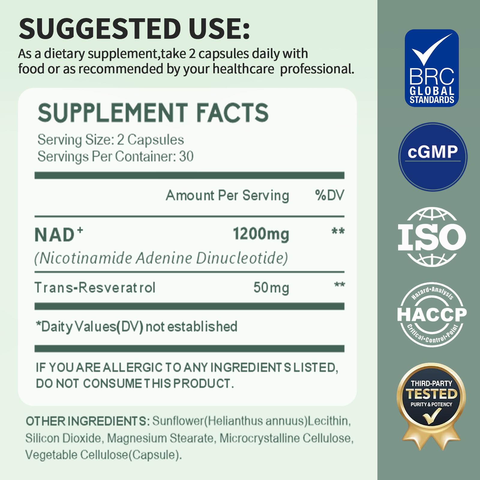 YMINGKJ NAD+ Supplement with Resveratrol 1200mg – Nicotinamide Adenine Dinucleotide & Trans-Resveratrol 50mg, Anti-Aging Cellular Energy & Metabolism Support, 60 Vegetarian Capsules (30 Servings) YMINGKJAu supplements
