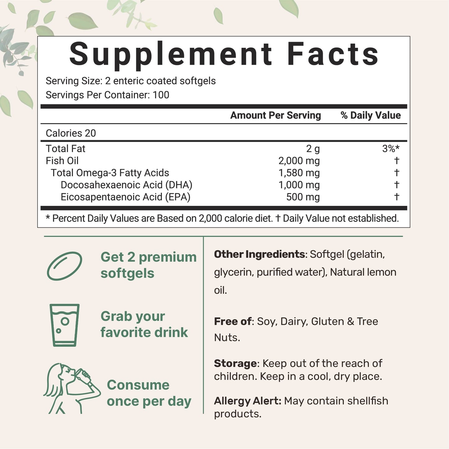 Omega 3 Fish Oil DHA Supplements 1000mg with EPA 500mg, 200 Softgels Micro IngredientsUS supplements