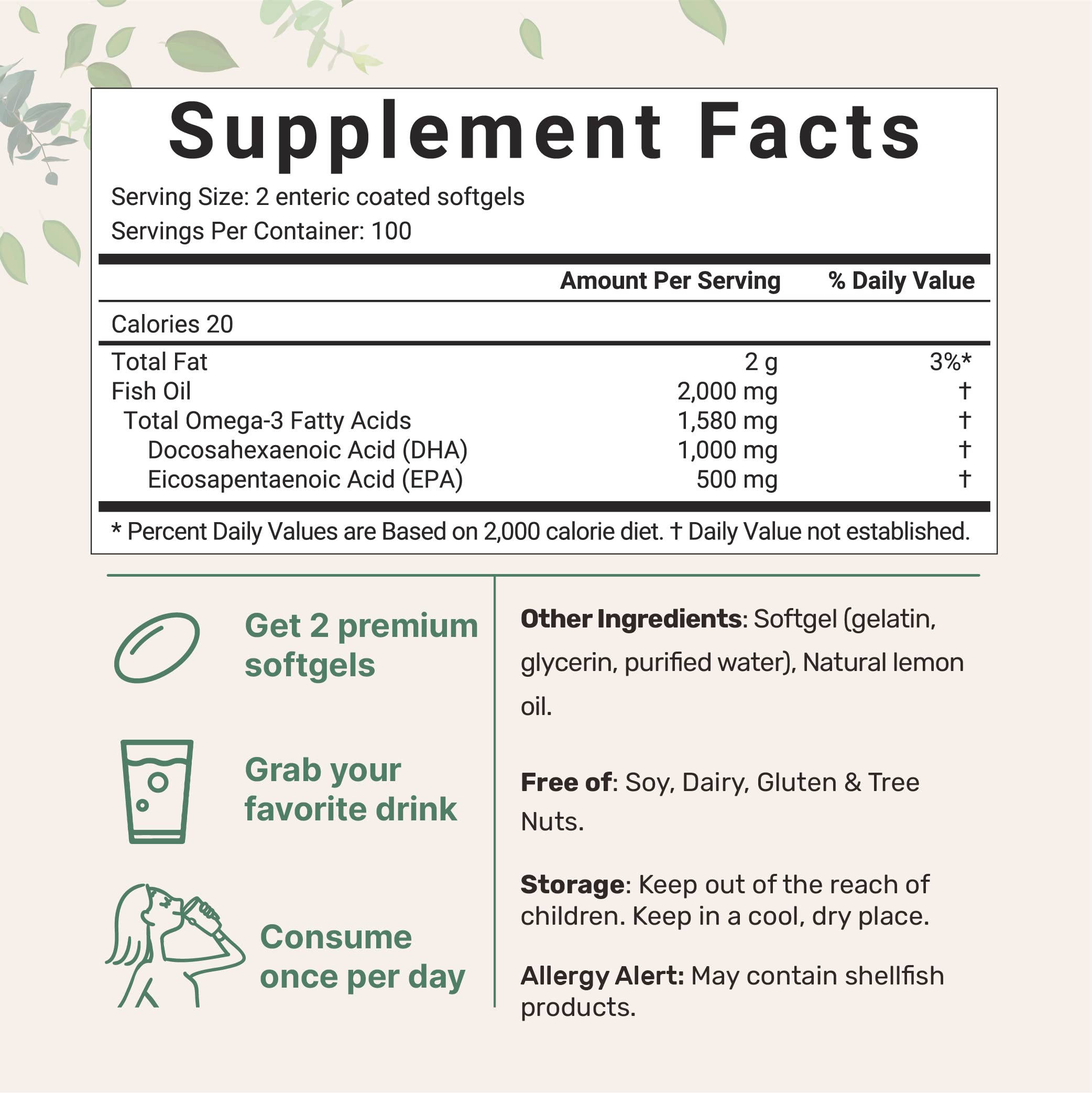 Omega 3 Fish Oil DHA Supplements 1000mg with EPA 500mg, 200 Softgels Micro IngredientsAu supplements