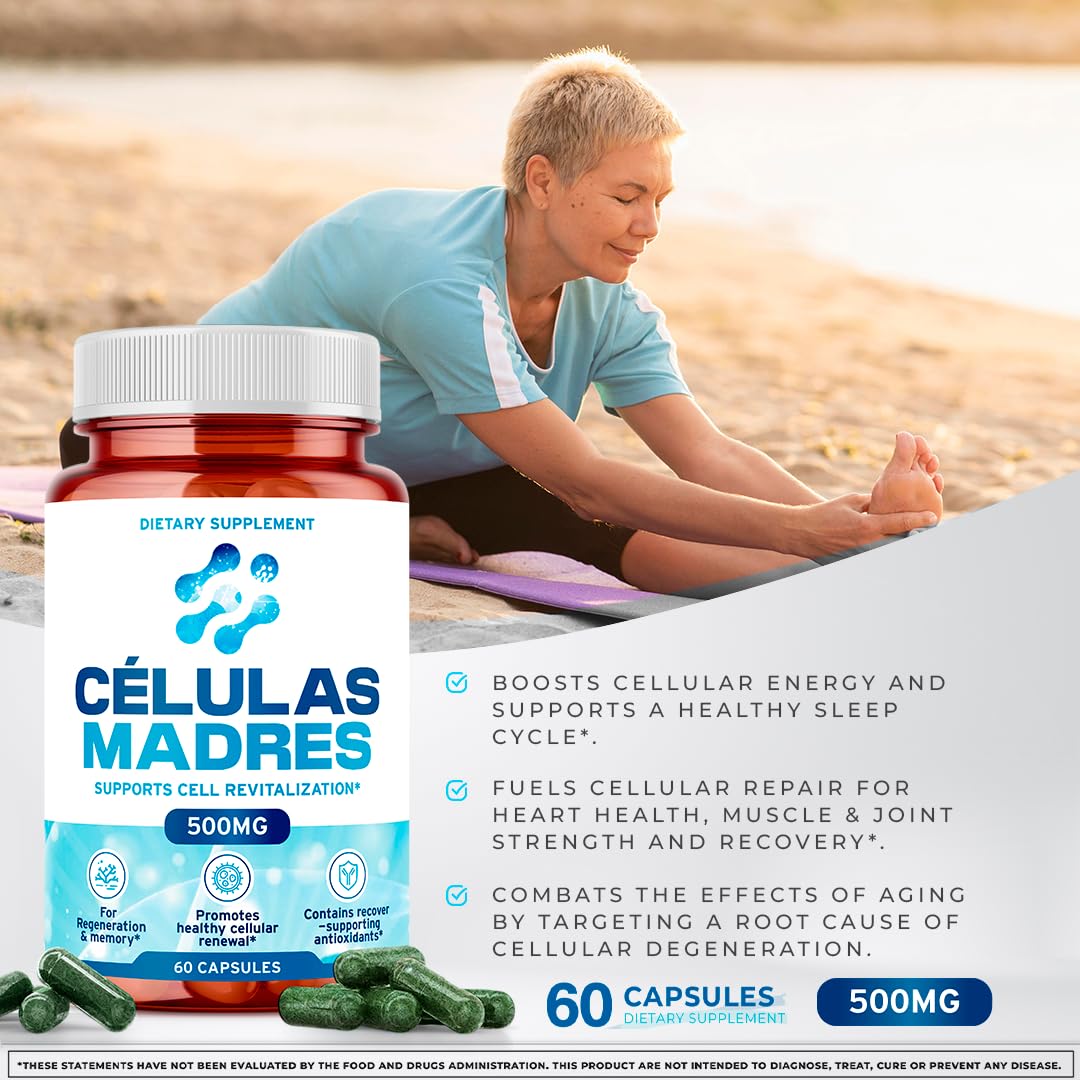 Stem Cell Supplements 500mg (60 Cap) Natural Anti-Aging & Longevity Support with Spirulina & Chlorella, Boost Cellular Renewal, Restore Youthful Energy, Reduce Joint Soreness – Celulas Madre AURA VITAMINSAu supplements