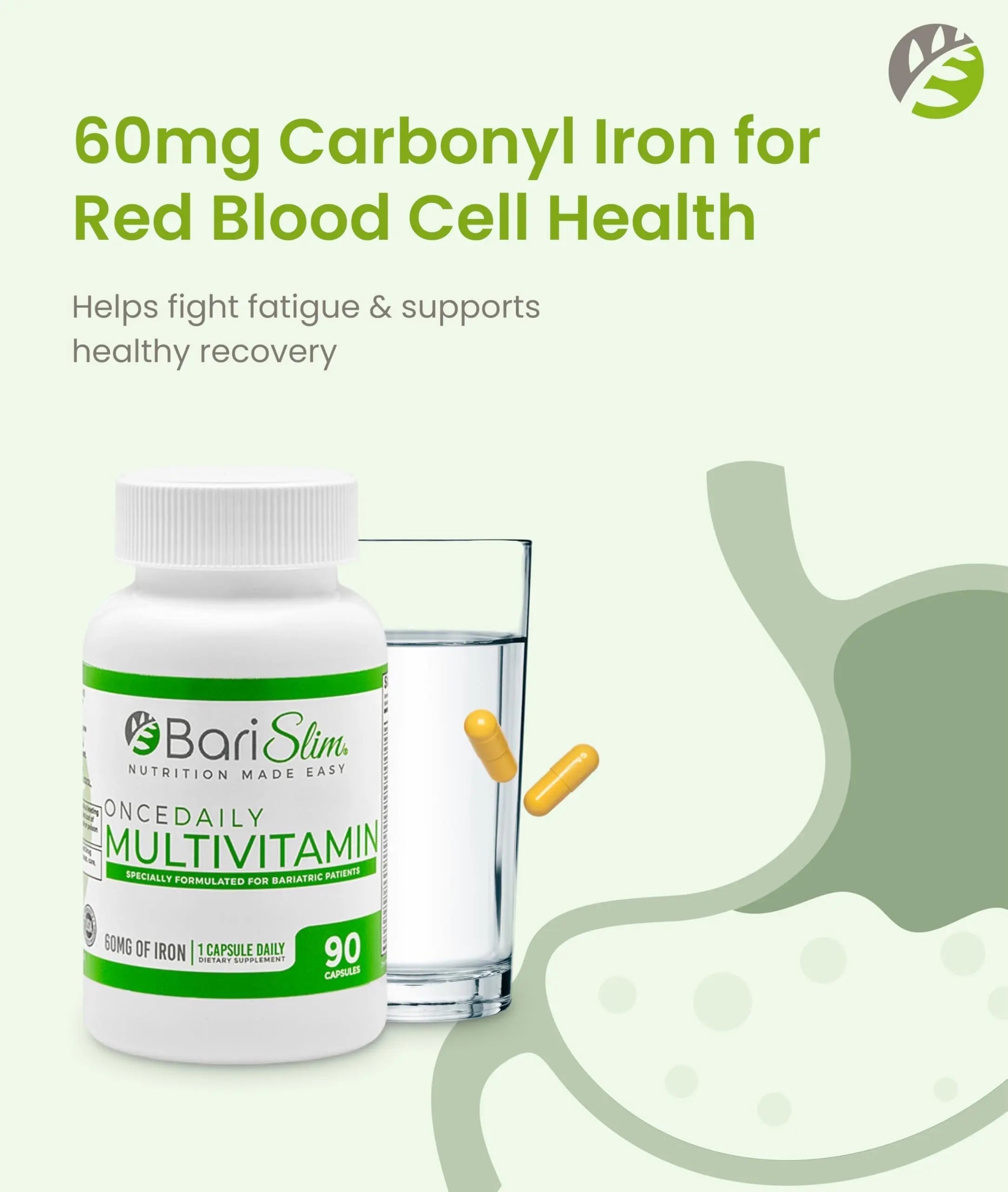 BariSlim Once Daily Bariatric Multivitamin Capsule - 60mg of Iron - Bariatric Vitamin & Supplement for Post WLS Surgery Including Gastric Bypass BariSlimAu supplements