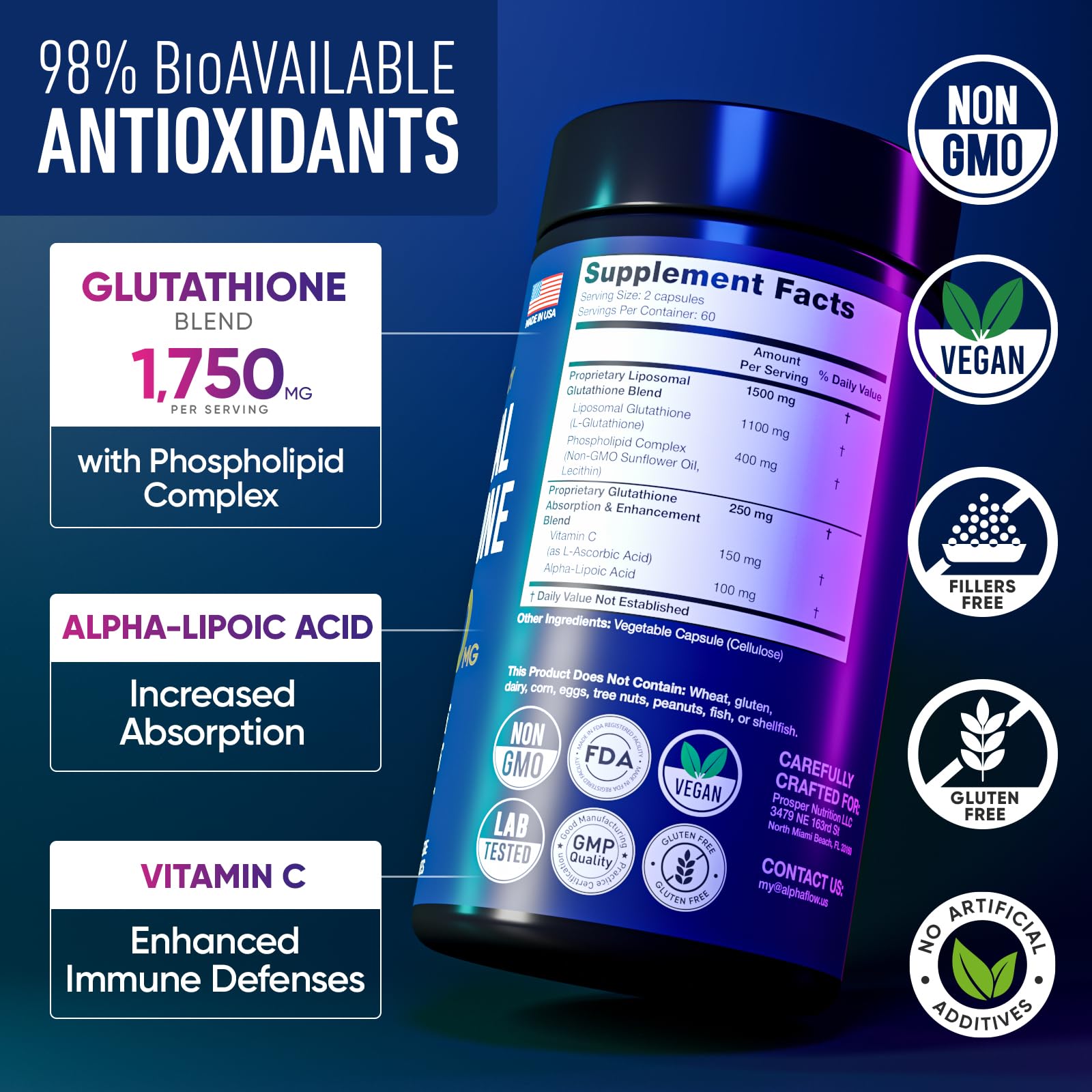 Alpha Flow (2 Pack) Liposomal Glutathione 1100mg – High Absorption Glutathione Supplement with Vitamin C, ALA & Phospholipid Complex – Liver Function, Skin & Immune Support – 240 Vegan Capsules Alpha FlowAu supplements