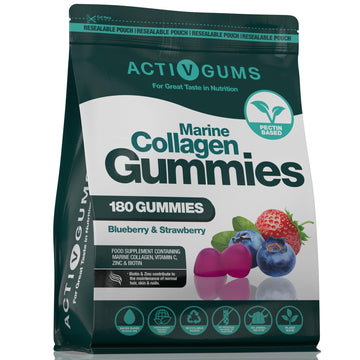 Marine Collagen Complex 180 Gummies. Strawberry & Blueberry Flavour. Resealable & Recyclable Pouch. Contains Marine Collagen, Vitamin C Activ GumsAu supplements