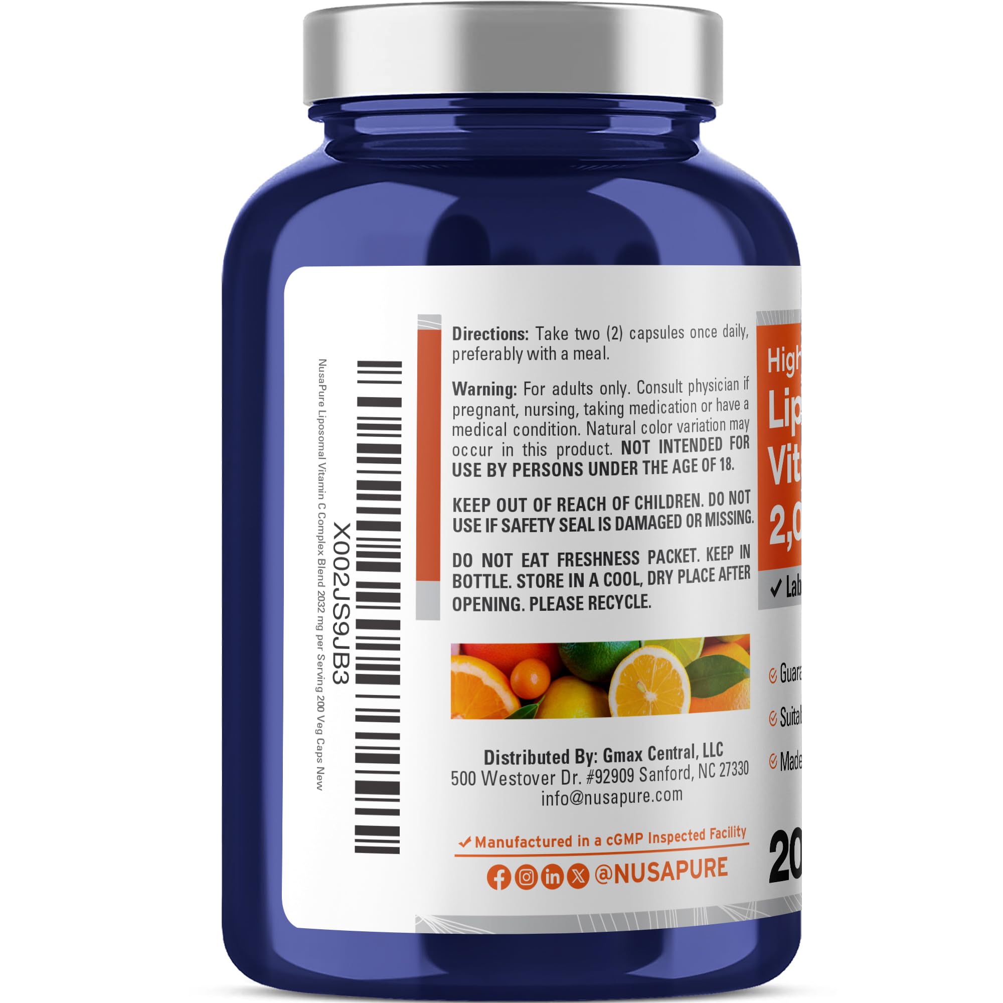 NusaPure Liposomal Vitamin C 2032mg - 200 Veggie Vegan Capsules, BioPerine - High Absorption Ascorbic Acid NusaPureAu supplements