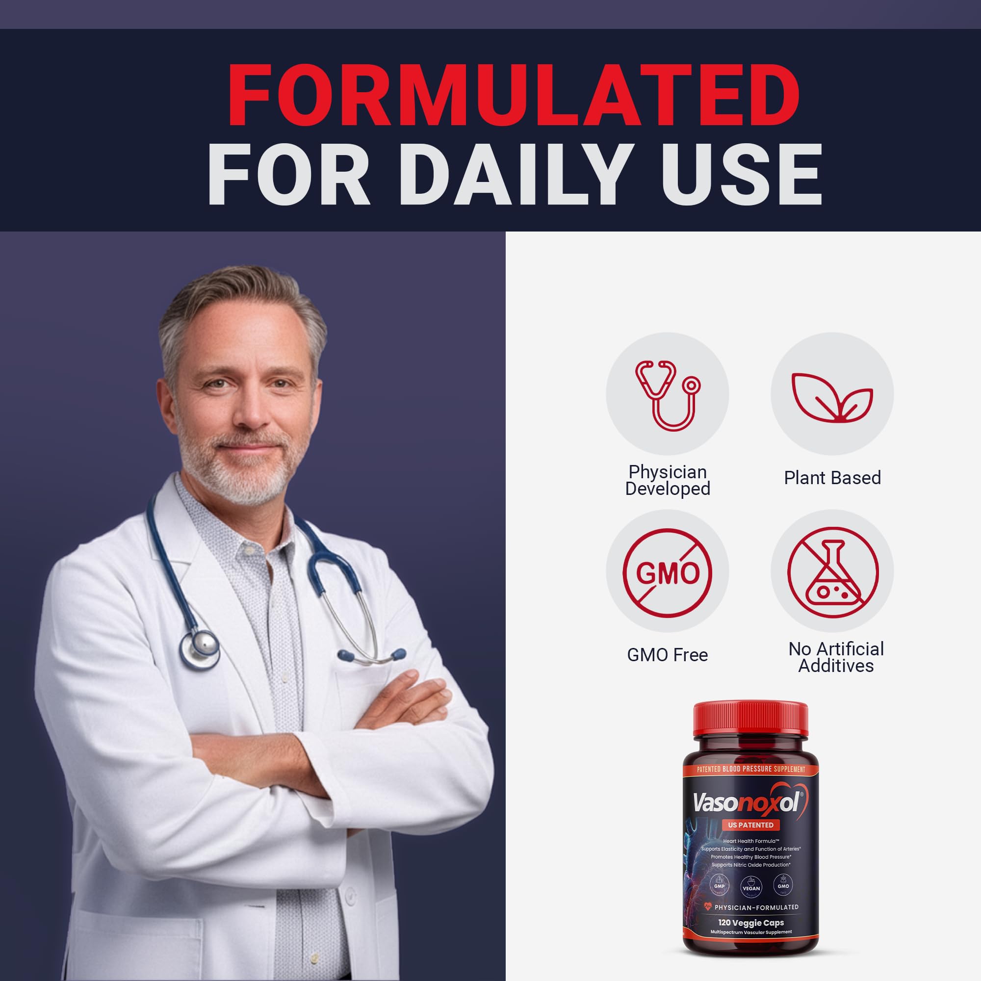 Vasonoxol U.S. Patented Nitric Oxide Supplement for Blood Pressure Support 2880mg - Physician Formulated Vascular Health Formula with L-Arginine & L-Citrulline - Vegan, Non-GMO (120 Capsules) PanoxolAu supplements
