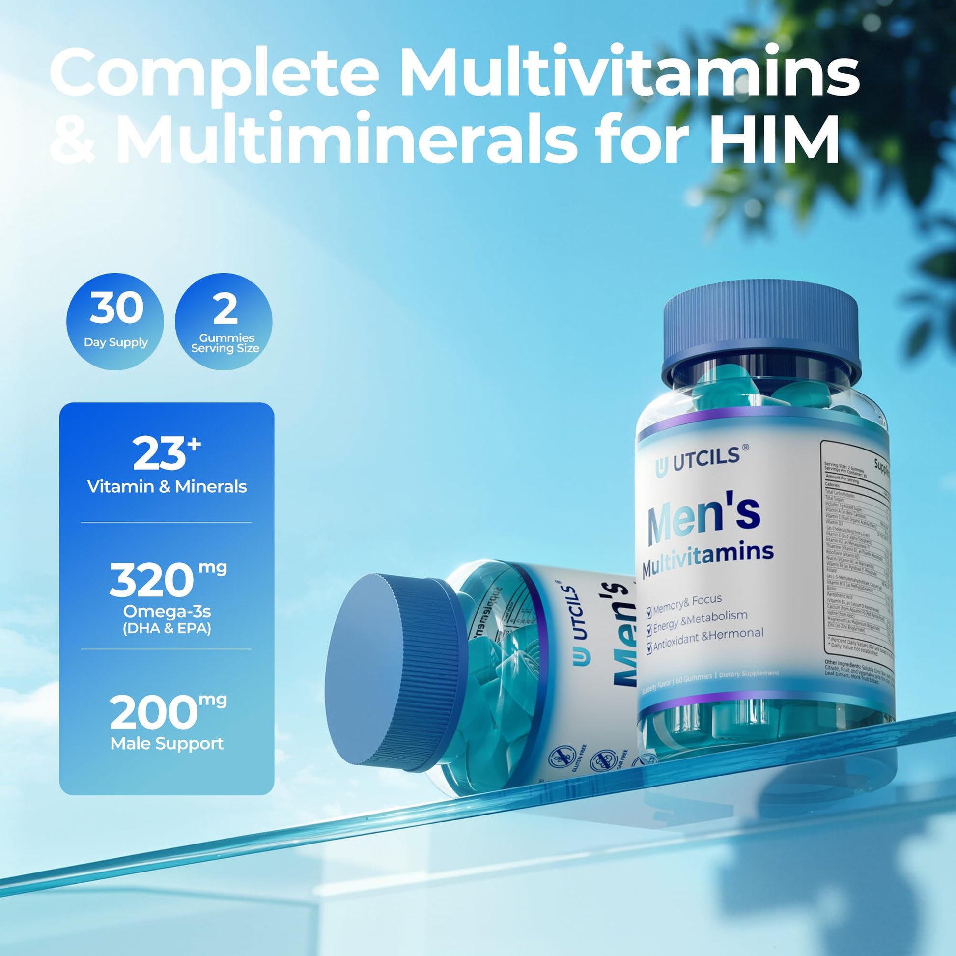 Mens Multivitamin Gummies for Men Daily - Zero Sugar Adult Gummy Vitamins with Saw Palmetto, Omega 3 DHA EPA, Probiotics 5B CFU, CoQ10, Turmeric Ginger for Prostate, Heart, Brain & Energy Support UtcilsAu supplements