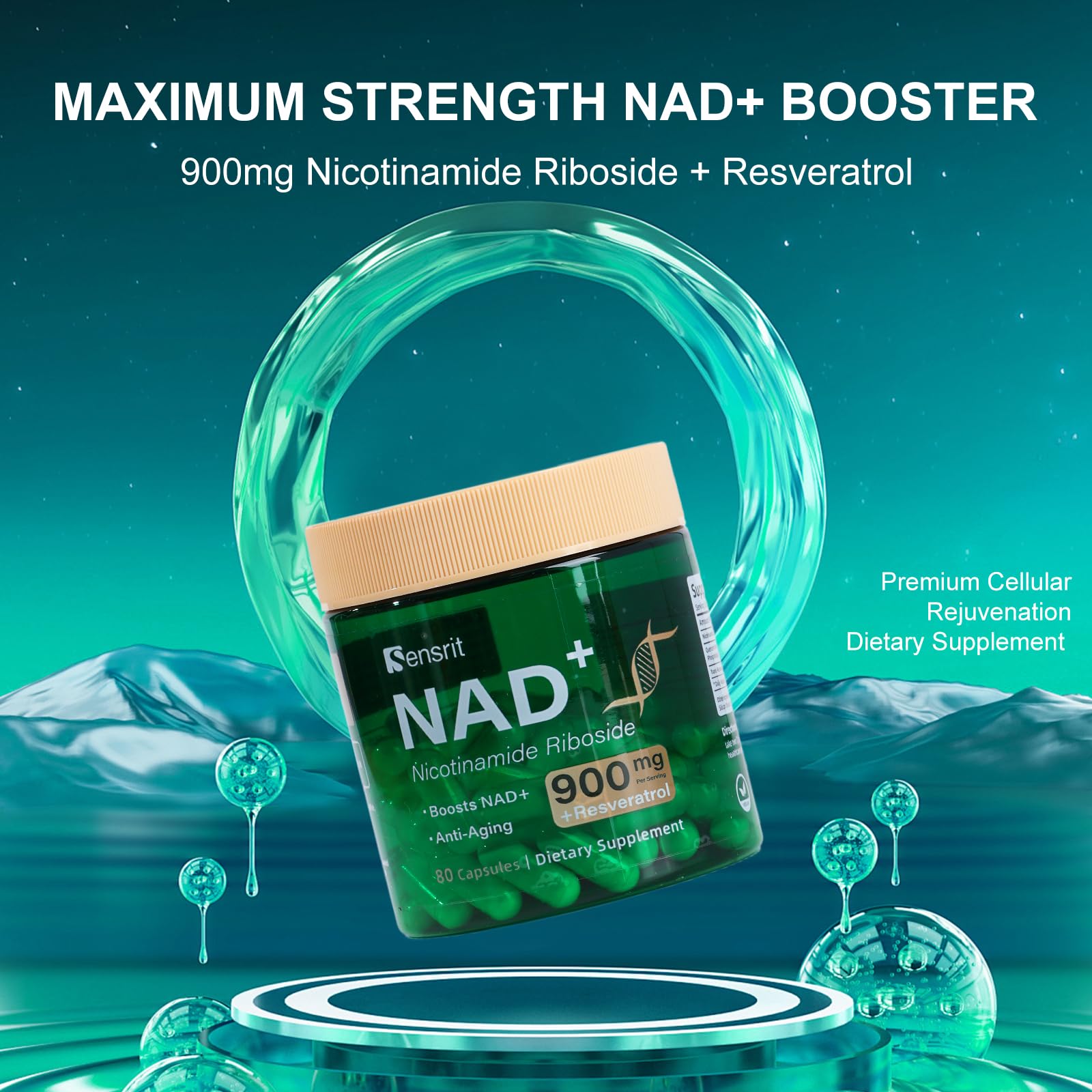 Sensrit NAD+ Supplement with Nicotinamide Riboside & Resveratrol | Cellular Energy & Mental Clarity Support | 40 Servings | Vegan, Non-GMO, Gluten Free SensritAu supplements