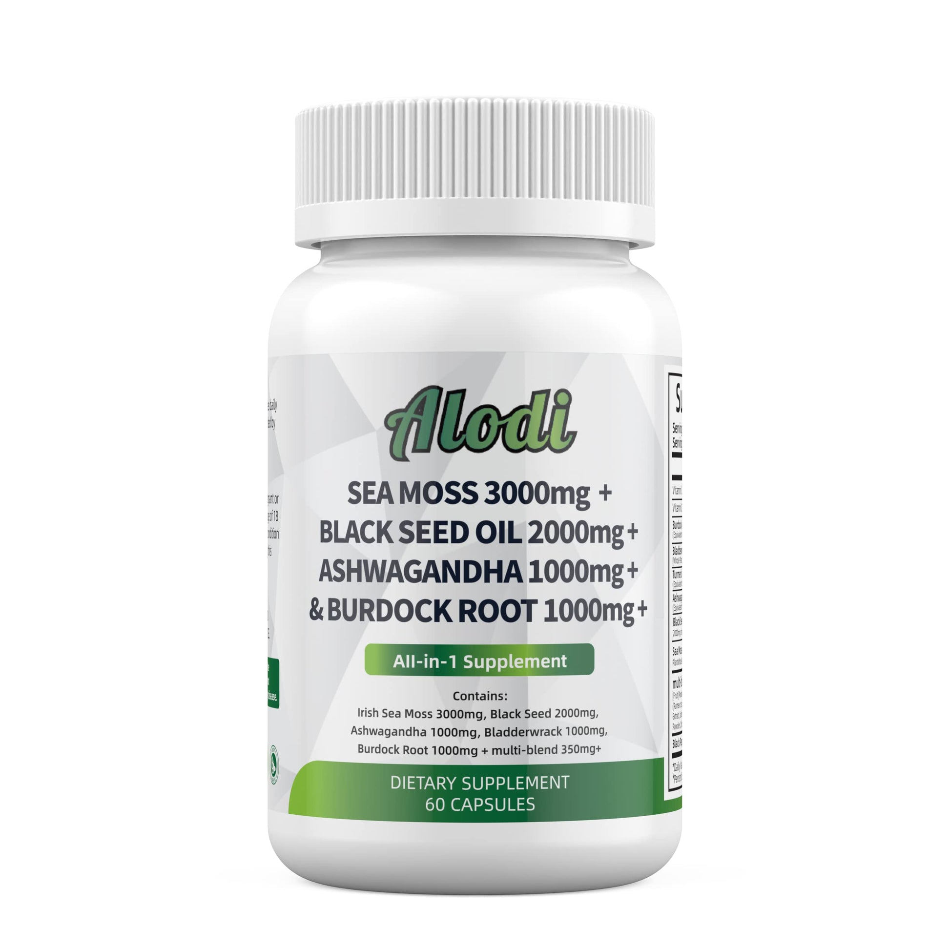 Sea Moss 3000mg Black Seed Oil 2000mg Ashwagandha 1000mg Turmeric 1000mg AlodiUS supplements