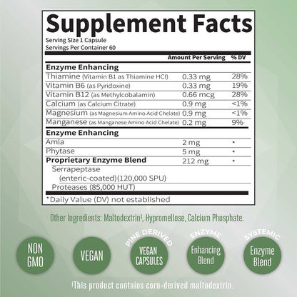 MaryRuth Organics Serrapeptase Enzymes Capsules | Up to 2 Month Supply | Enzyme Supplement for High Potency Sinus Relief Pills| Tissue Health and Cellular Health | Vegan | Gluten Free | 60 Count MARYRUTH'SUS supplements