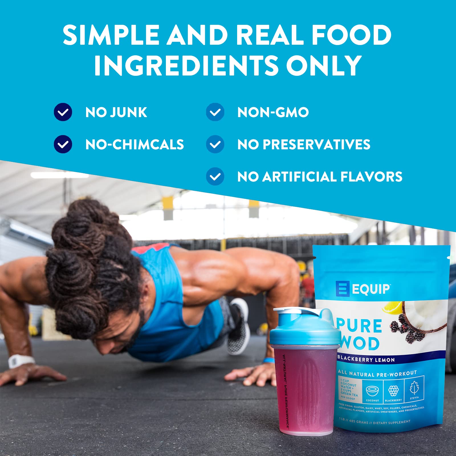 Equip Foods PureWOD All Natural Pre-Workout Powder - 200mg Green Tea Caffeine, BCAA EquipAu supplements