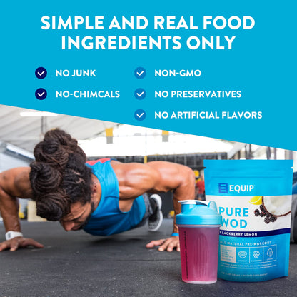 Equip Foods PureWOD All Natural Pre-Workout Powder - 200mg Green Tea Caffeine, BCAA EquipUS supplements