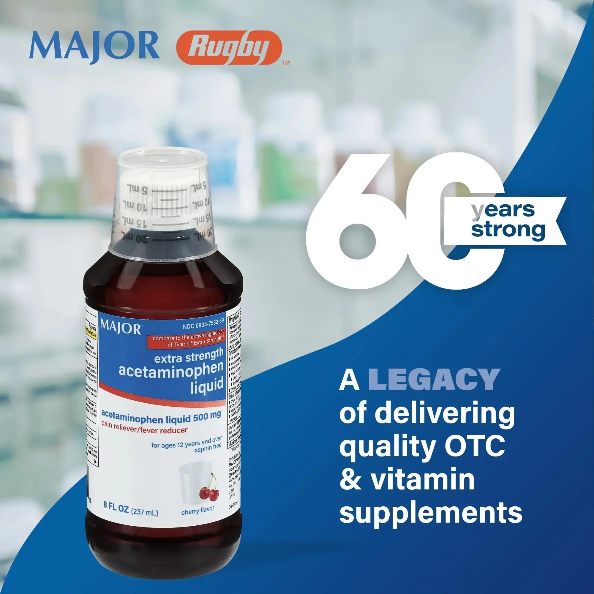 MAJOR Adult Extra Strength Liquid Acetaminophen 500mg - Helps Relieve Pain and Reduce Fevers - Aspirin Free - Cherry Flavor - 8 Fl Oz (2 Pack) MAJORAu supplements