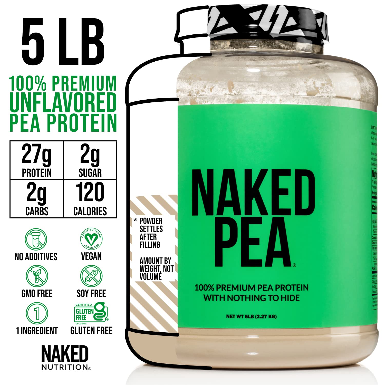 NAKED Pea - 5LB 100% Pea Protein Powder from North American Farms - Unflavored NAKEDUS supplements
