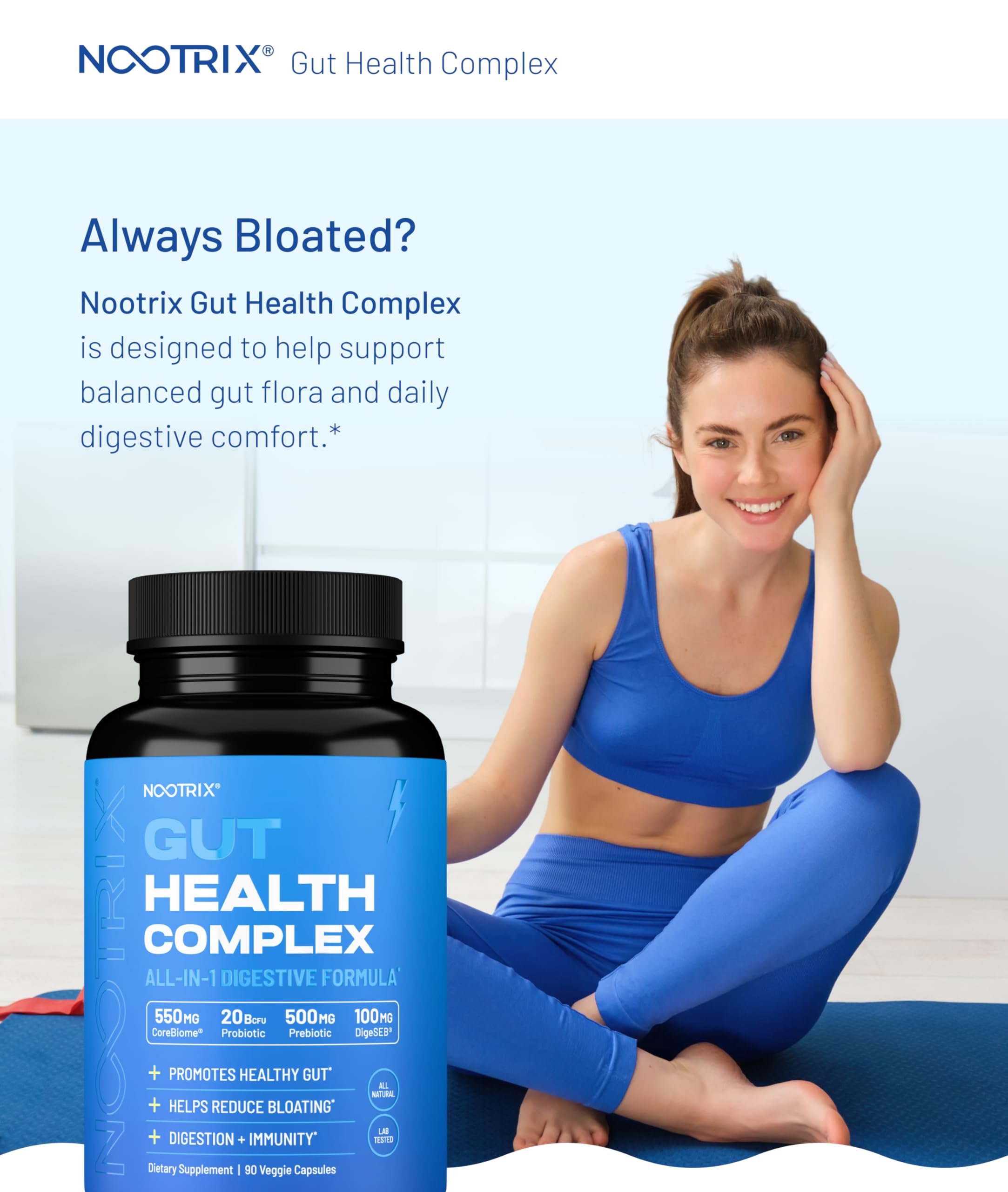 Nootrix Health Complex Supplement | Probiotics for Gut Health, Colon Cleanse & Bloating Relief | Promotes Healthy Digestion | Digestive Enzymes, Postbiotics & Prebiotics | 90 Capsules NootrixAu supplements