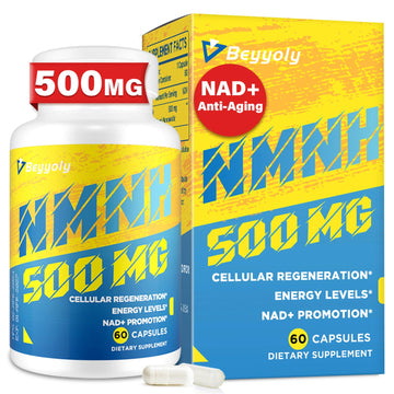 NMNH (NMN Supplement Alternative) NAD Supplements for Anti Aging, Energy, Immune, Focus (Dihydronicotinamide Mononucleotide) 500mg, to Boost NAD+ Levels As We Age, Pure Organic - 60 Capsules BeyyolyAu supplements