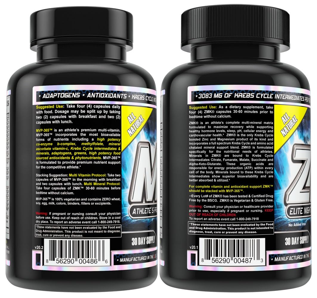 MST Foundation Stack, ZMK Nighttime Multi-Mineral, 120 V-Caps and MVP-365 Premium Multiple Vitamin, 1000iu Vitamin D3, 120 V-Caps, BSCG Certified Drug Free Millennium Sport Technologies MSTAu supplements